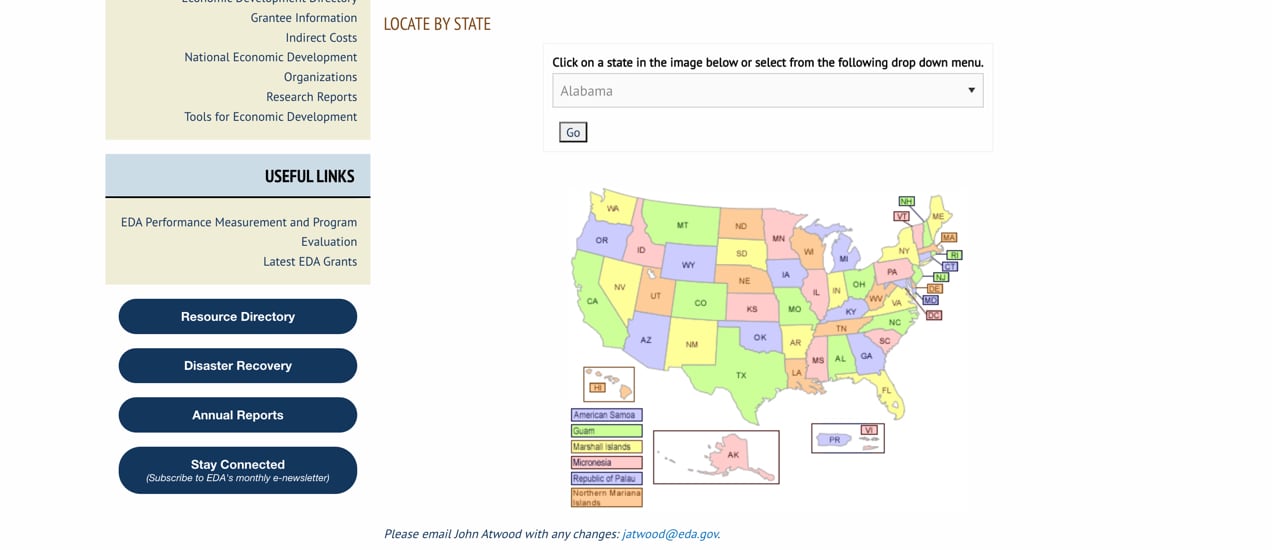 نقشه با فرصت های کمک مالی توسط ایالت