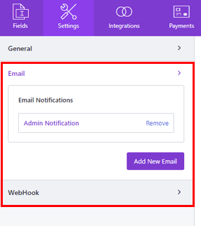 تنظیمات ایمیل و WebHook را پیکربندی کنید