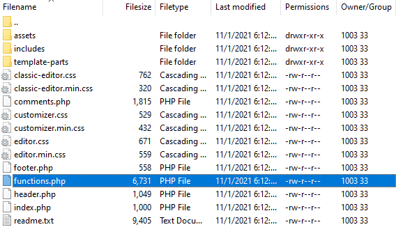 برای نحوه ویرایش functions.php در وردپرس به مکان در FileZilla دسترسی پیدا کنید